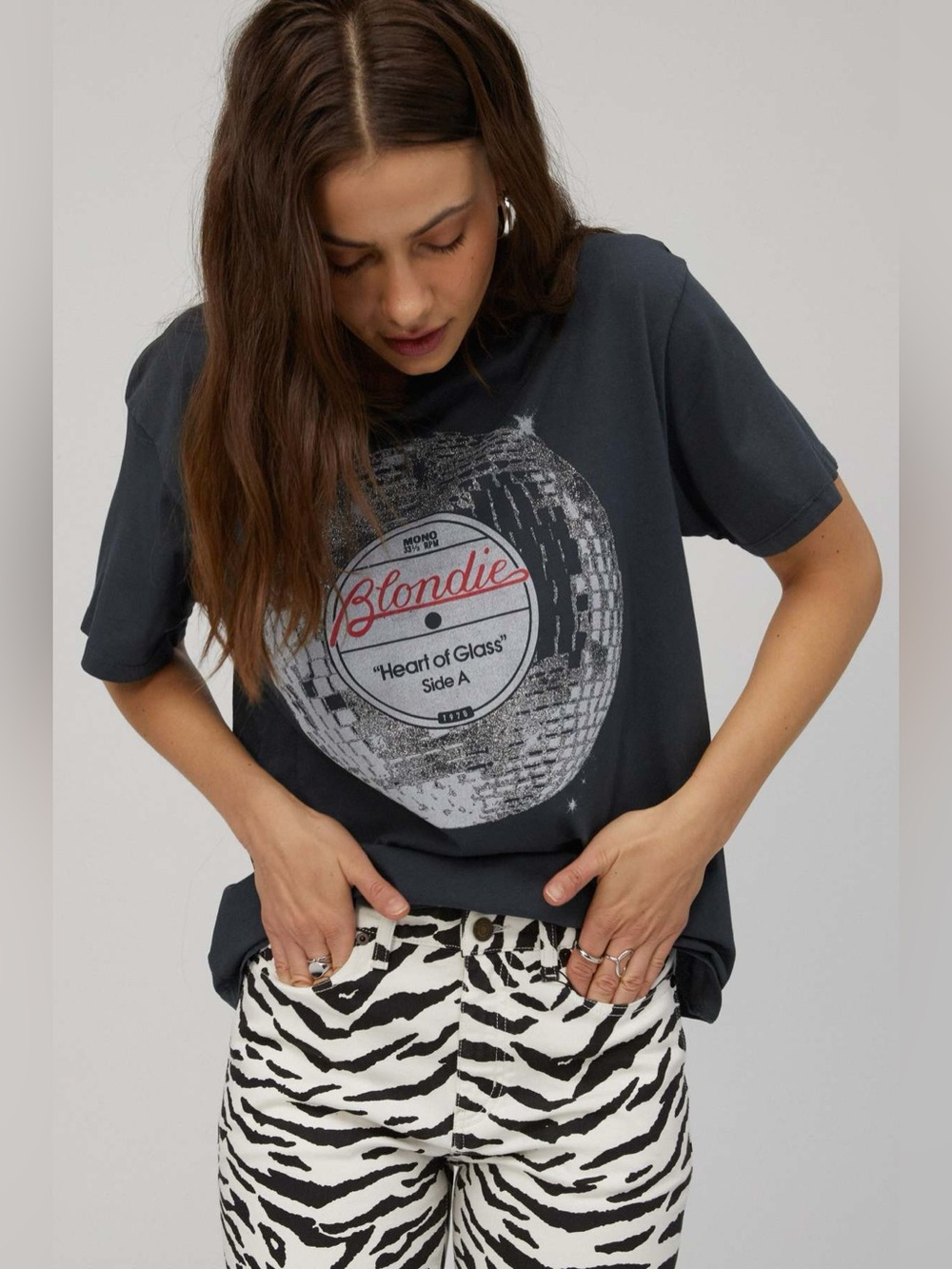 DAYDREAMER Blondie Heart of Glass Boyfriend Tee in vintage black/grey Medium